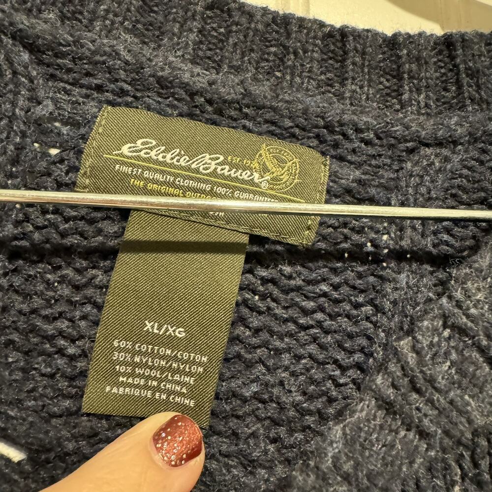 Eddie Bauer Wool Cableknit Sweater Navy Blue Size XL - Picture 4 of 5